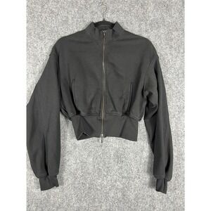 LIT Women's Small Black Cropped Bomber Jacket Zip Front Ribbed Cuffs